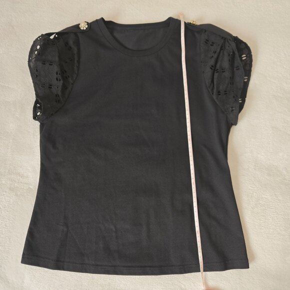 NWOT Twinset U&B Womens Lace Eyelet Sleeve Knit Top gold-tone floral buttons S - Picture 10 of 12